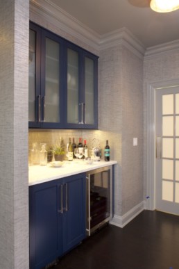 JWH blue painted butlers pantry and frosted glass