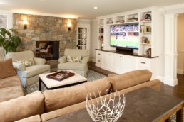 jwh stone fireplace custom cabinetry tv