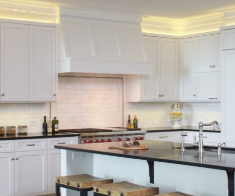 LED lighting above JWH Custom Cabinetry