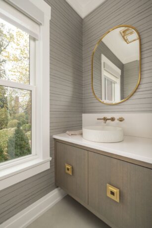 Neutral wallpaper trend with JWH cabinetry