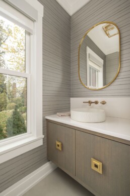 Neutral wallpaper trend with JWH cabinetry